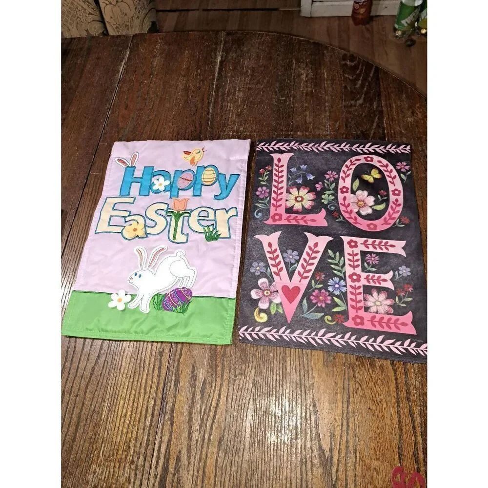 2 Garden Flags Easter Love Valentines Day Wedding Shower Outdoor Decor